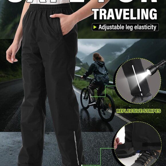 Women's Waterproof Rain Pants Packable Hiking Pants Over Pants Windproof Lightwe - Picture 4 of 8